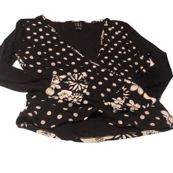 INC International Concepts x-large black & white print faux wrap top stretch - Picture 1 of 13